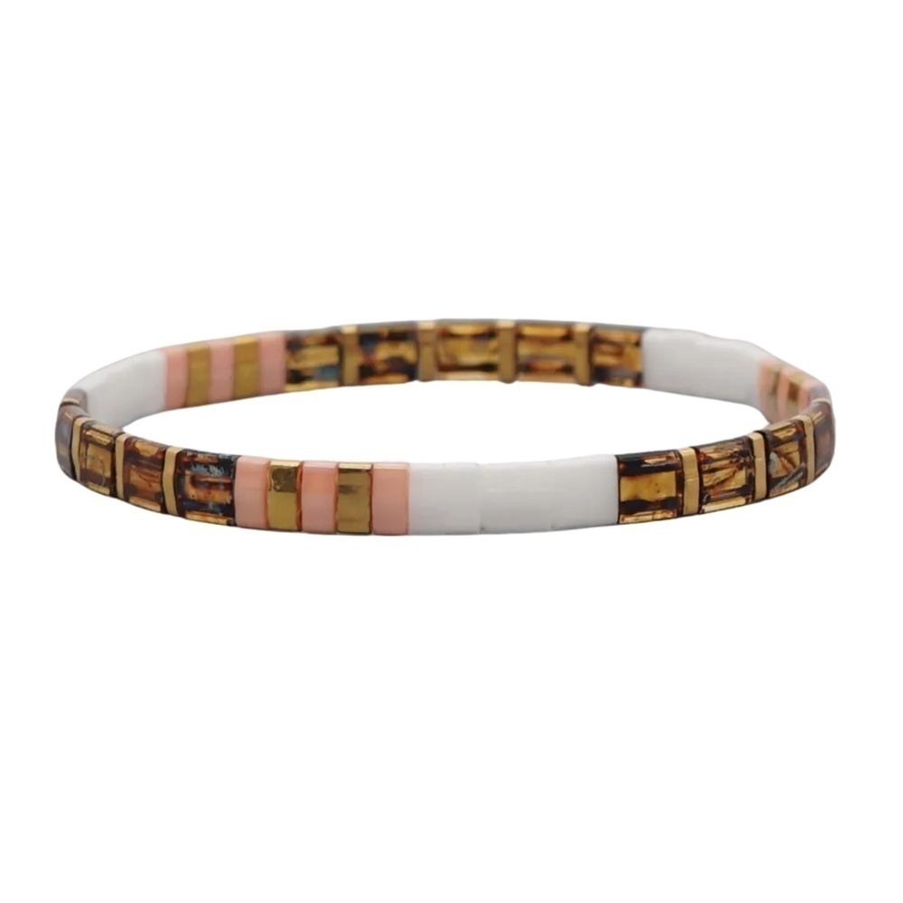 Pink and Copper Tila Beaded Stretch Bracelet